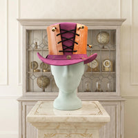 Handmade Steampunk Leather Top Hat – Victorian Gothic Lace-Up Statement Piece