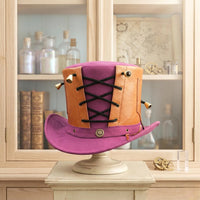 Handmade Steampunk Leather Top Hat – Victorian Gothic Lace-Up Statement Piece
