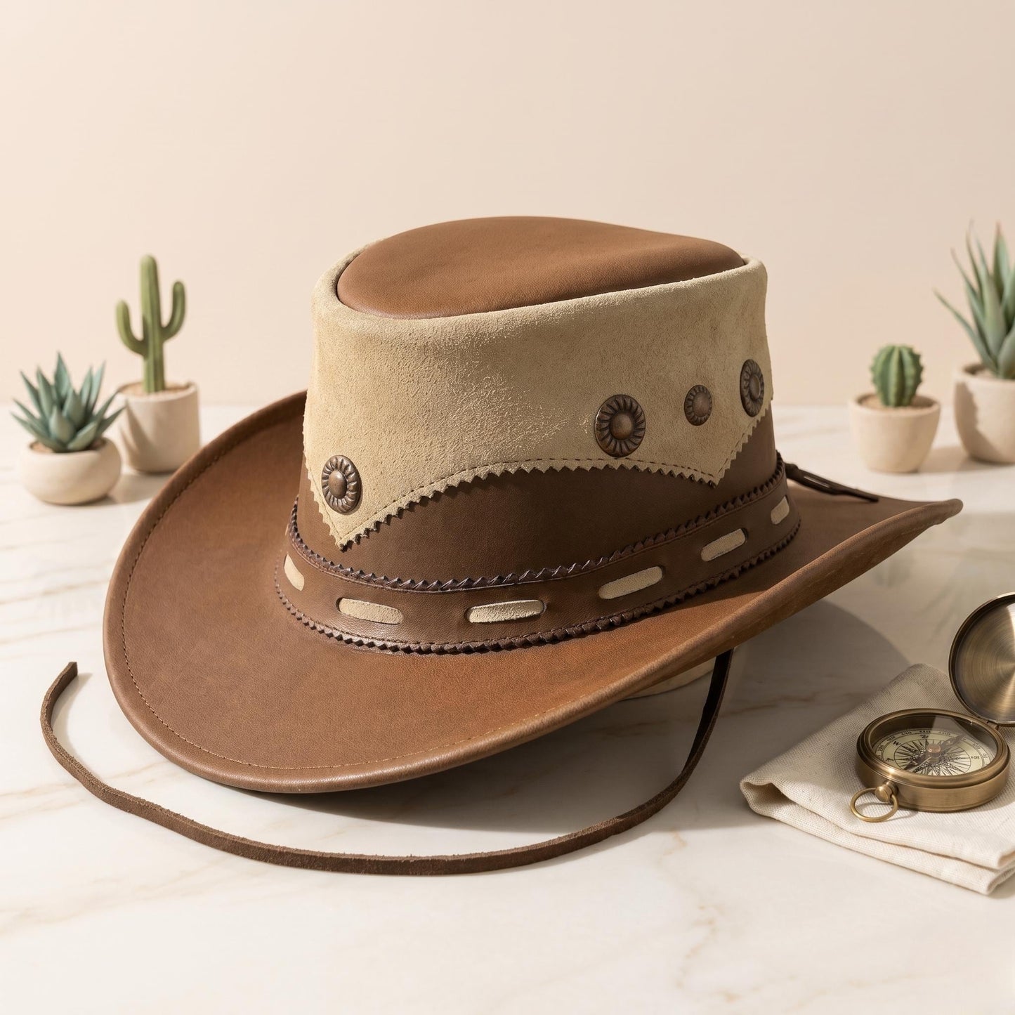 Upgrade Your Western Style: Handmade Brown Leather Cowboy Hat with Classic Concho Band