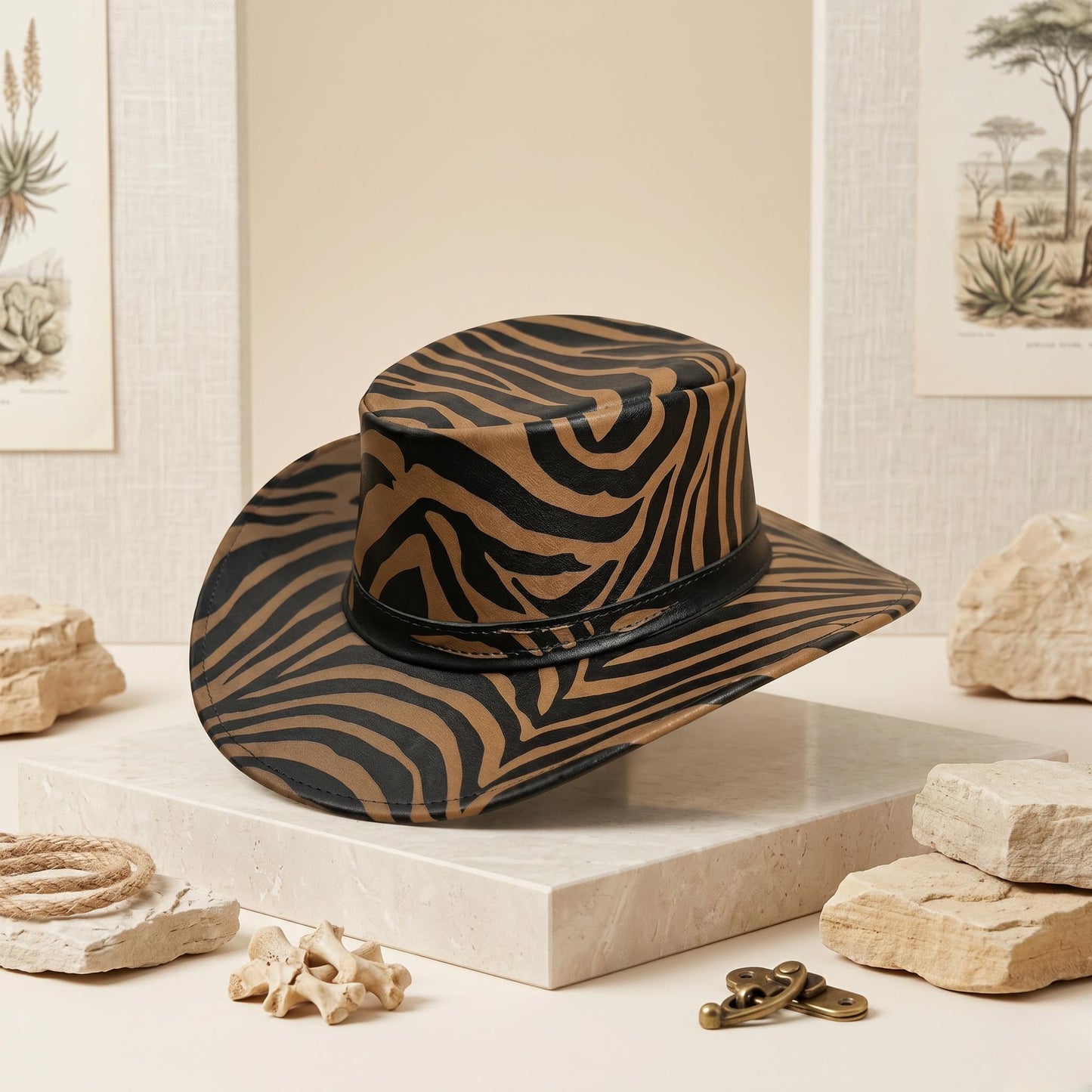 Stand Out in Style Zebra Print Leather Cowboy Hat
