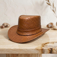 Crocodile Embossed Leather Cowboy Hat – Vintage Brown
