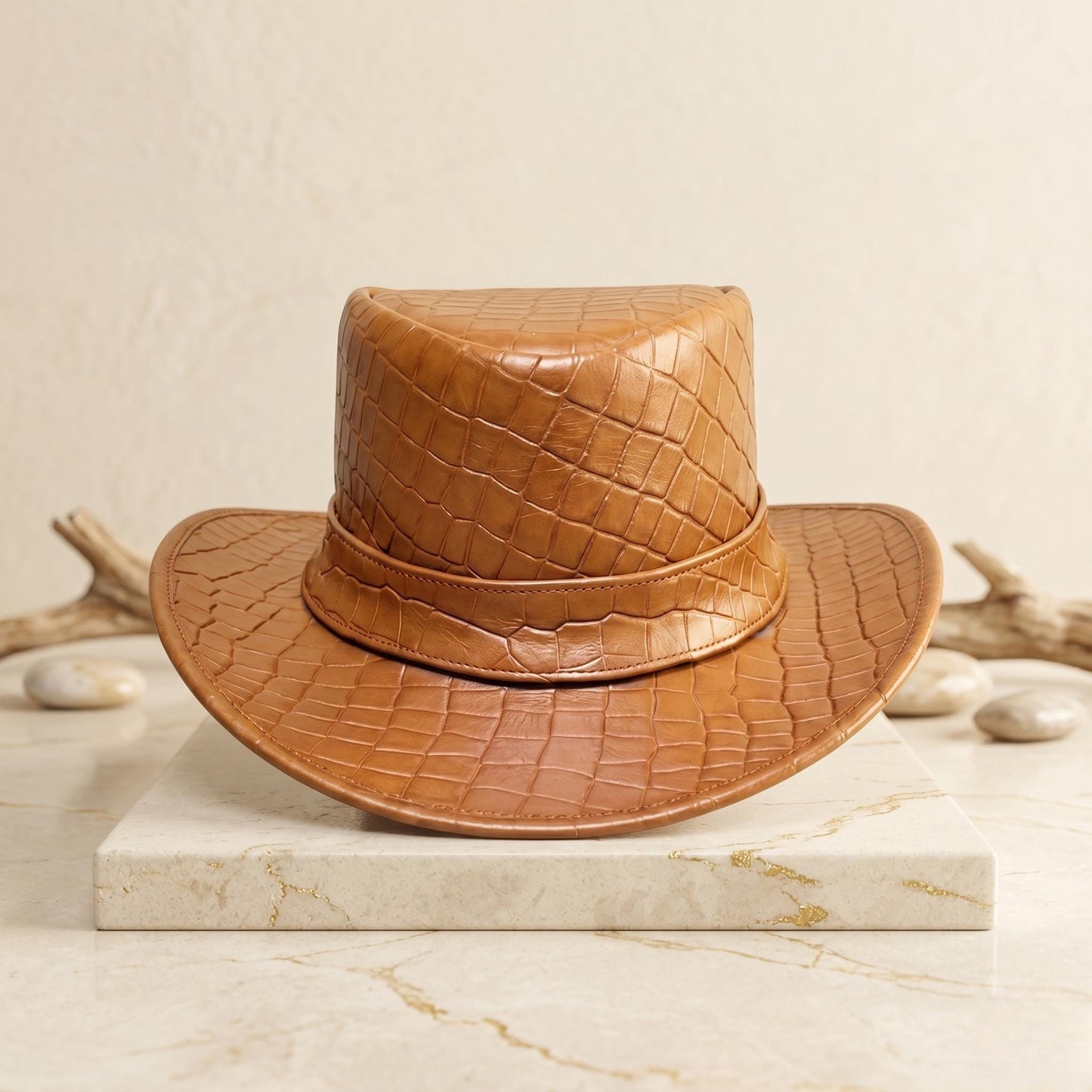 Crocodile Embossed Leather Cowboy Hat – Vintage Brown