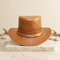 Crocodile Embossed Leather Cowboy Hat – Vintage Brown