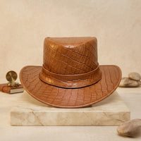 Crocodile Embossed Leather Cowboy Hat – Vintage Brown