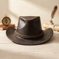 Handmade Black Leather Cowboy Hat – Braided Band Western Outback Style