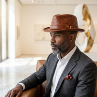 Handmade Brown Crocodile Ostrich Embossed Leather Fedora Hat – Vintage Western Luxury