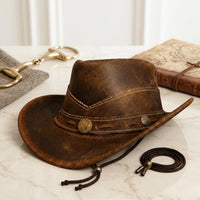 Distressed Brown Leather Cowboy Hat – Authentic Handmade Western Style