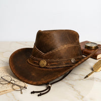 Distressed Brown Leather Cowboy Hat – Authentic Handmade Western Style