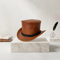 Brown Croc-Embossed Leather Top Hat – Steampunk, Gothic, Festival Wear