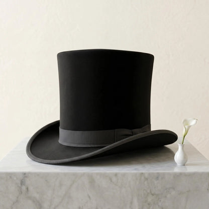 Handcrafted Black Silk Victorian Top Hat | Steampunk Formal Headwear