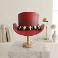 Handmade Red Leather Skull Top Hat – Bold Steampunk, Gothic & Cosplay Fashion