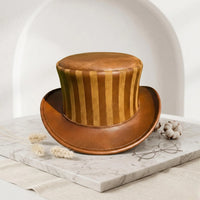 Handcrafted Striped Leather Top Hat – Steampunk & Victorian Cosplay Edition