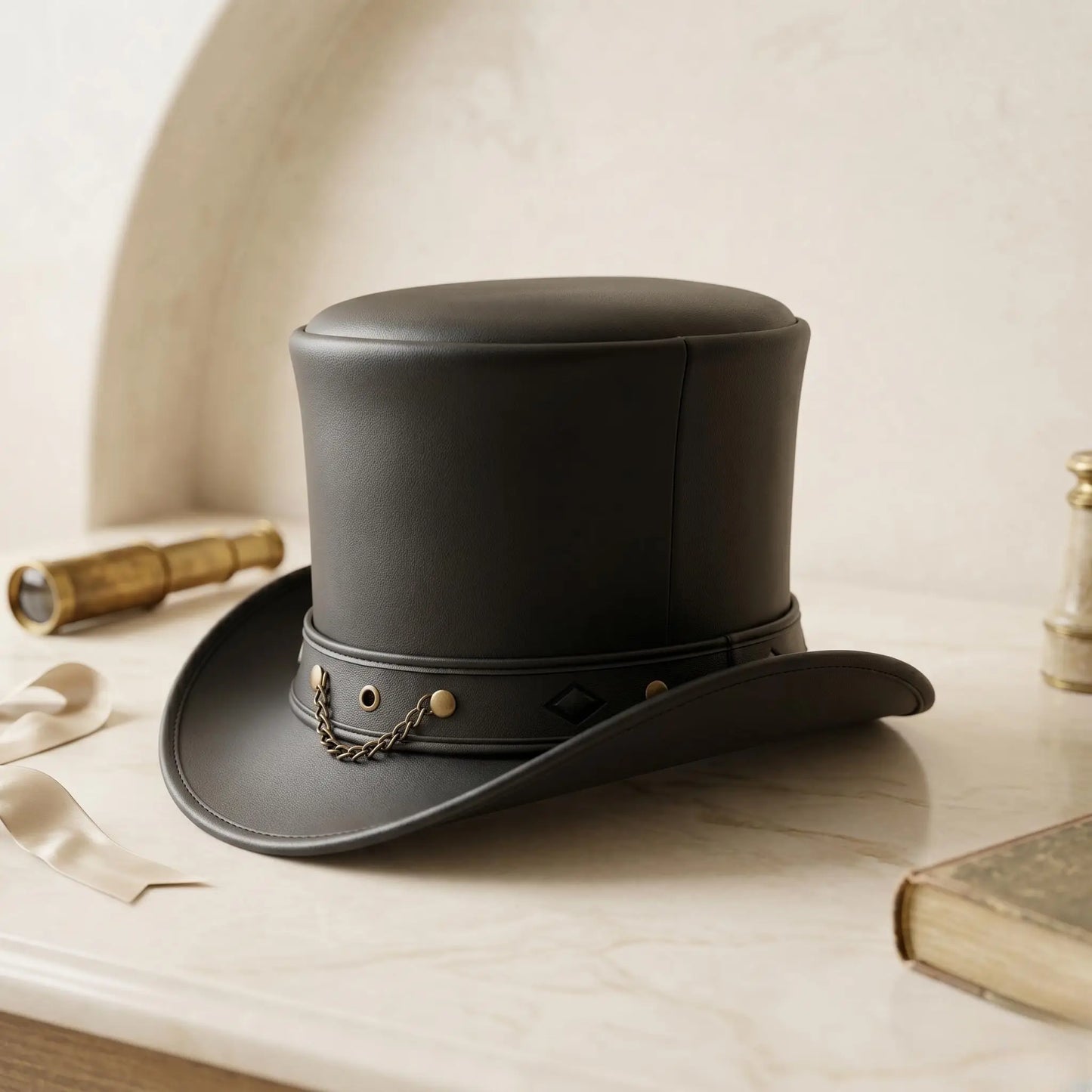 Handcrafted Steampunk Leather Top Hat – Victorian Gothic Cosplay & Alternative Fashion Headwear