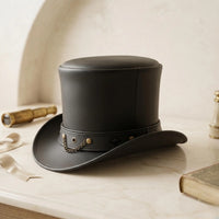 Handcrafted Steampunk Leather Top Hat – Victorian Gothic Cosplay & Alternative Fashion Headwear