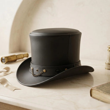Handcrafted Steampunk Leather Top Hat – Victorian Gothic Cosplay & Alternative Fashion Headwear