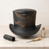 Handcrafted Dragon Leather Top Hat – Steampunk & Gothic Victorian Silhouette