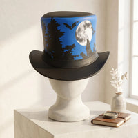 Handcrafted Steampunk Leather Top Hat – Gothic Moonlit Forest & Bats Design