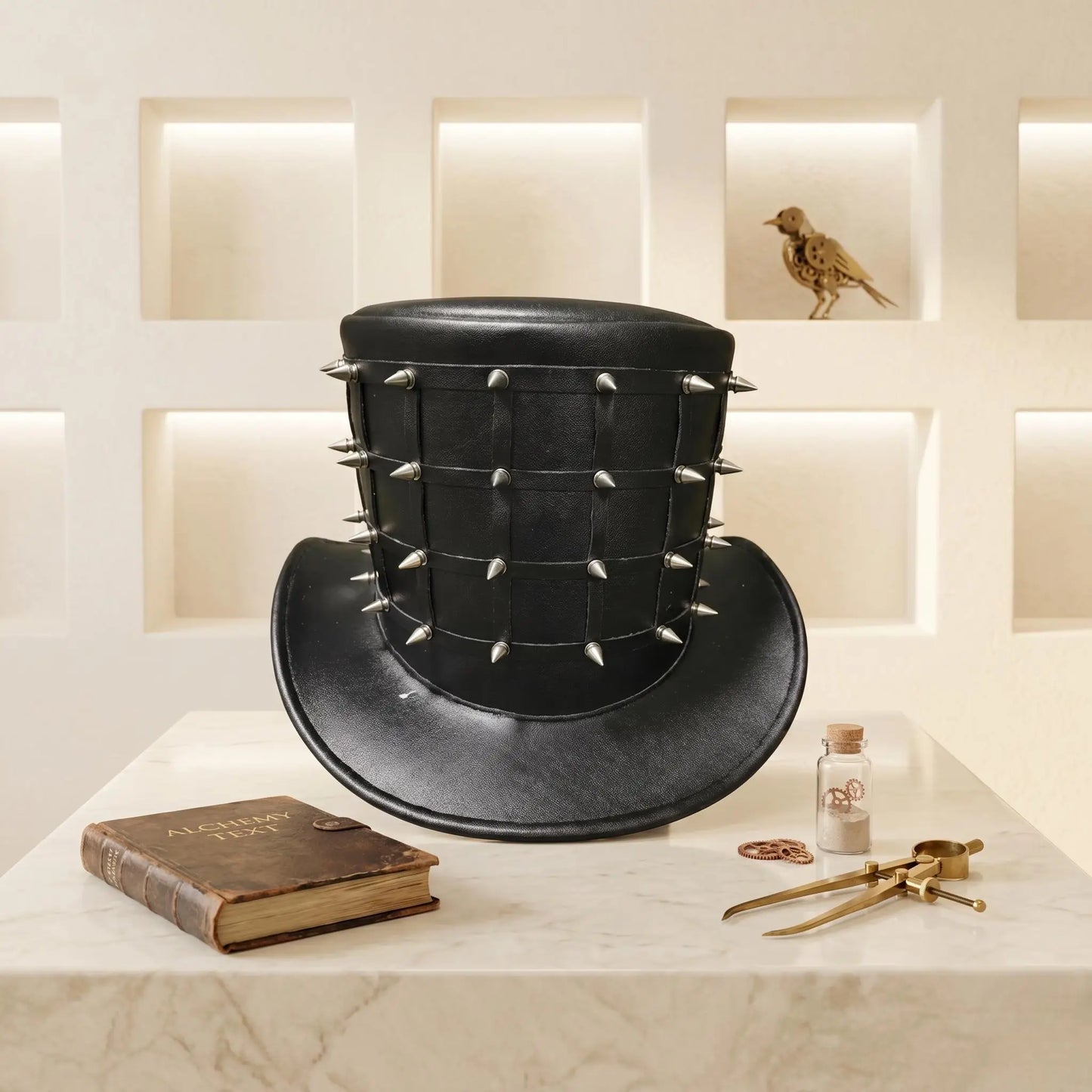 Unleash Your Edge: Handcrafted Gothic Spike Studded Leather Top Hat