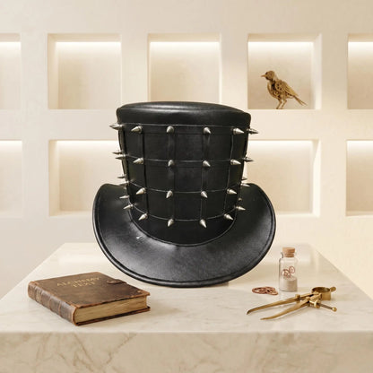 Unleash Your Edge: Handcrafted Gothic Spike Studded Leather Top Hat