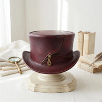 Handcrafted Burgundy Leather Steampunk Top Hat | Gothic & Victorian Zipper Detail