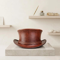 Handmade Brown Leather Top Hat – Vintage Western Steampunk Style