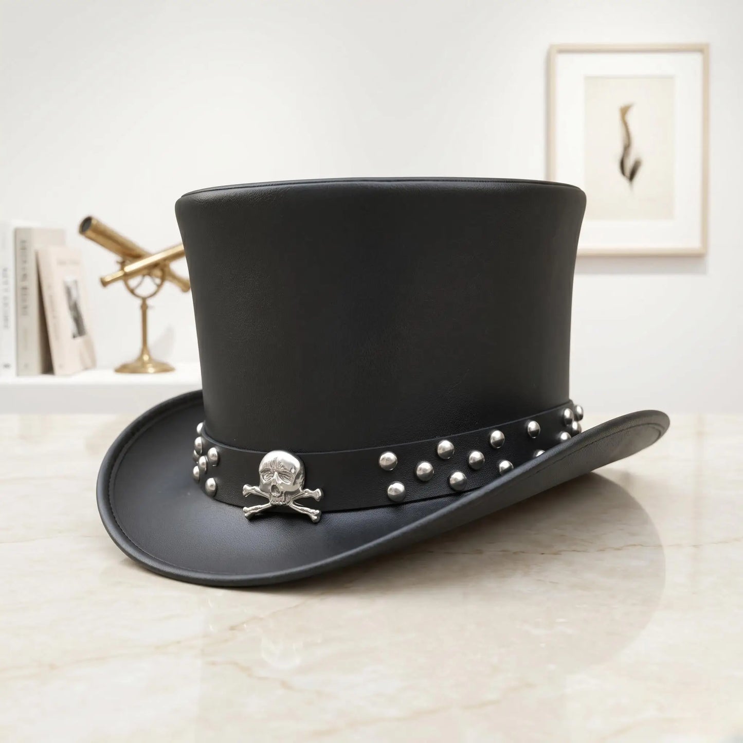 Steampunk Skull Leather Top Hat – Gothic Victorian Cosplay Accessories