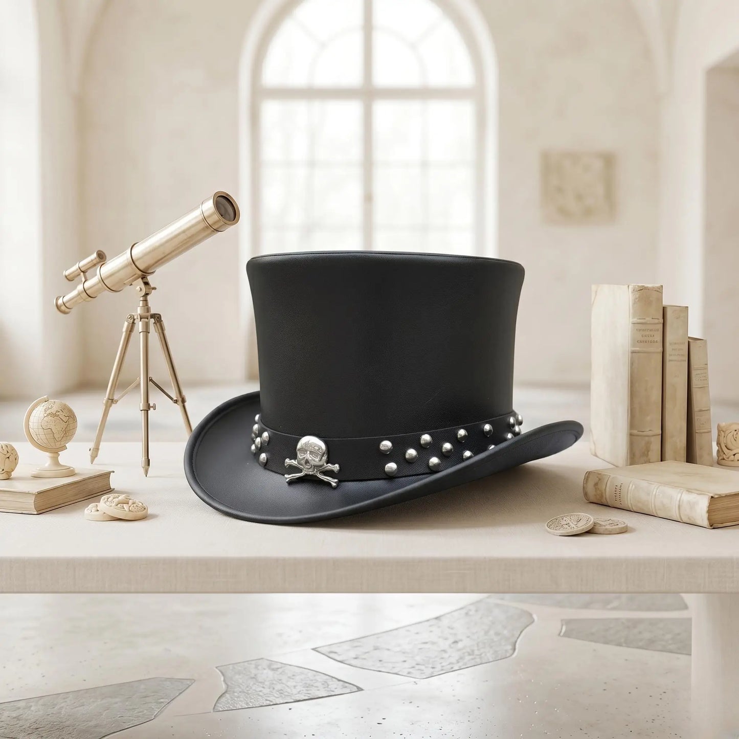 Steampunk Skull Leather Top Hat – Gothic Victorian Cosplay Accessories