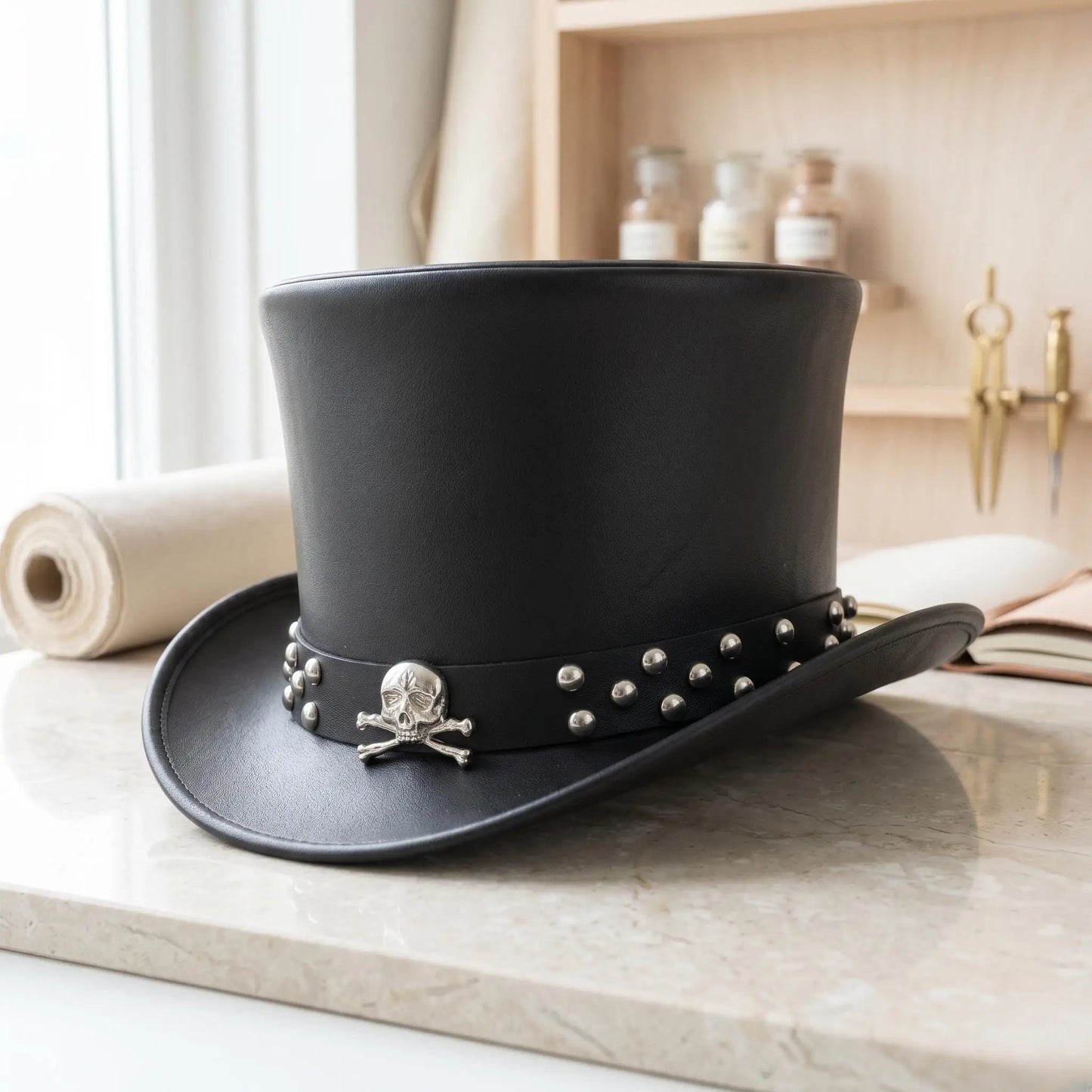 Steampunk Skull Leather Top Hat – Gothic Victorian Cosplay Accessories