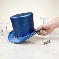 Blue Leather Steampunk Top Hat with Silver Chain Band