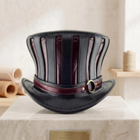 Handmade Steampunk Leather Top Hat — Black & Burgundy Victorian Gothic Cosplay Hat