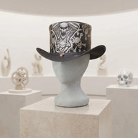 High-Octane Gothic Style Handcrafted Leather Skull & Engine Top Hat