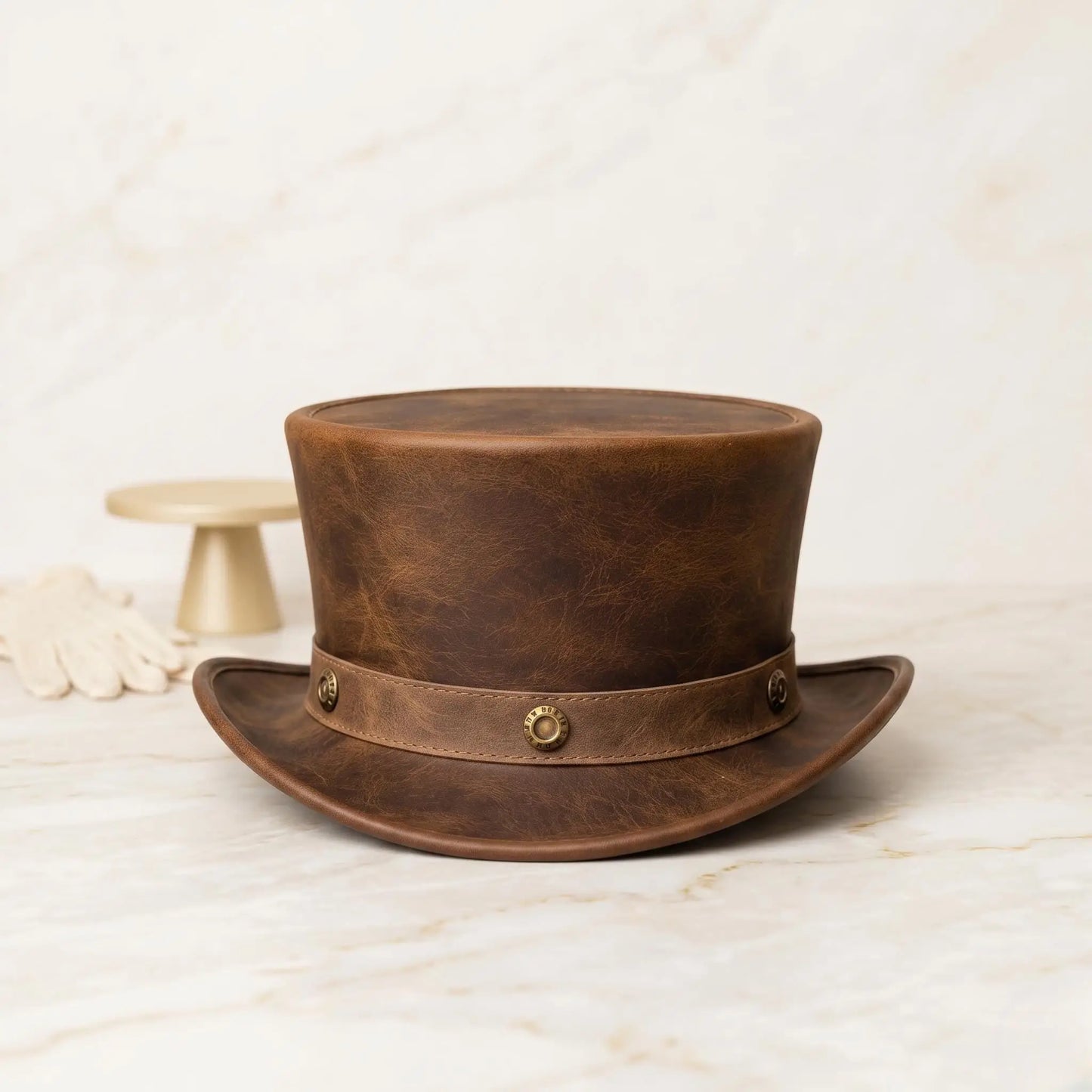 Brown Leather Top Hat – Distressed Steampunk Victorian Style