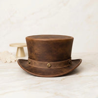 Brown Leather Top Hat – Distressed Steampunk Victorian Style