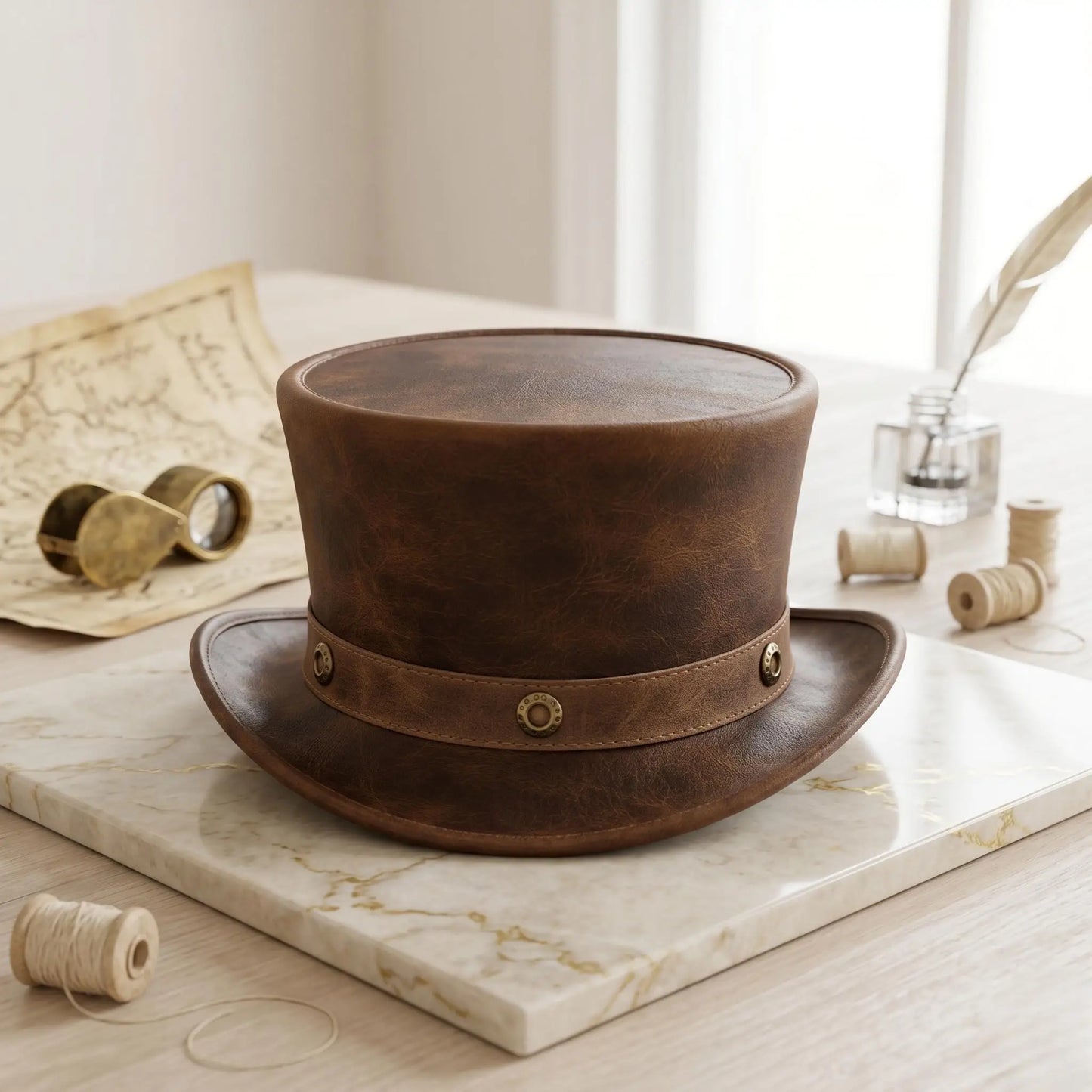 Brown Leather Top Hat – Distressed Steampunk Victorian Style