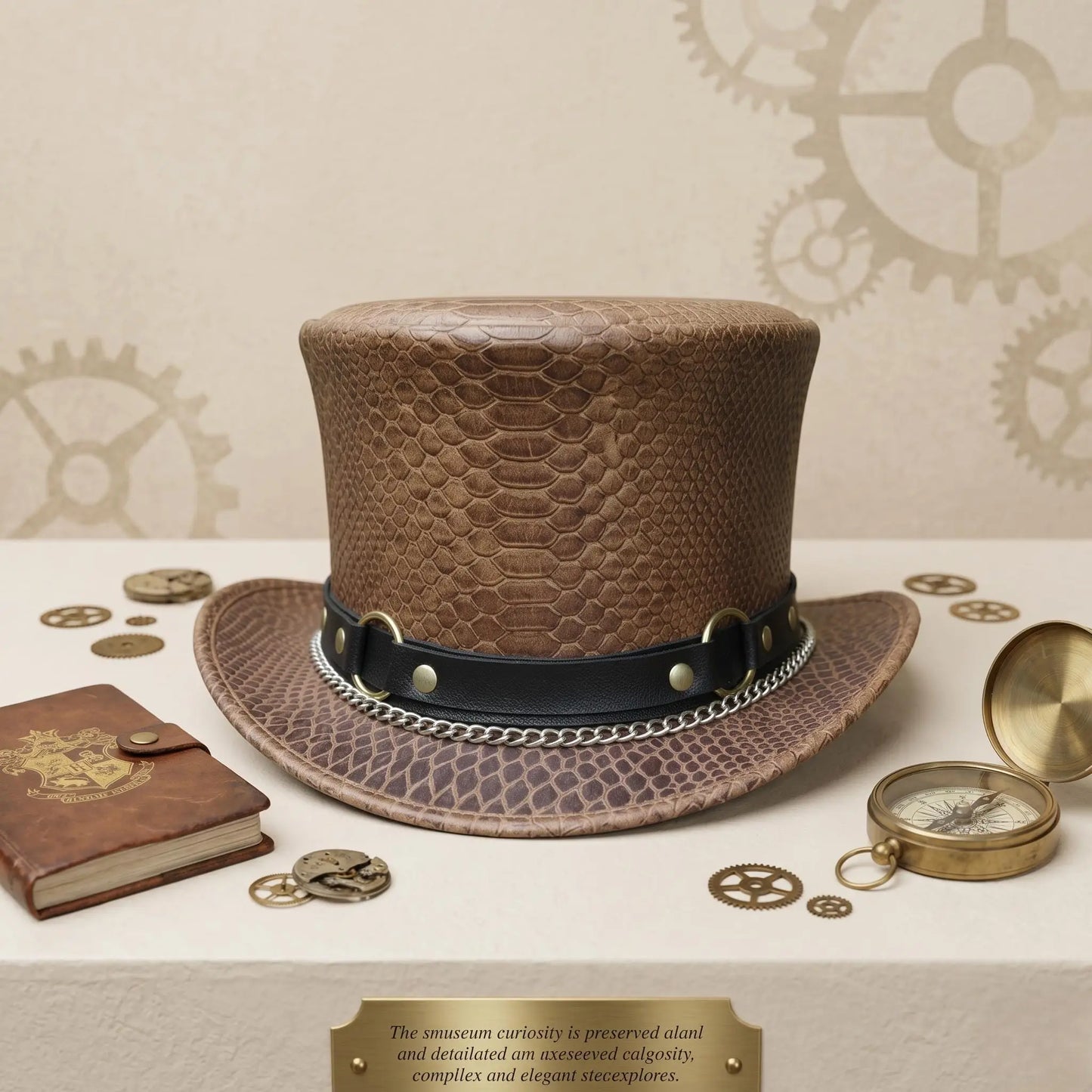 Handcrafted Men’s Brown Snakeskin Leather Steampunk Top Hat