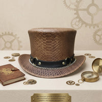 Handcrafted Men’s Brown Snakeskin Leather Steampunk Top Hat