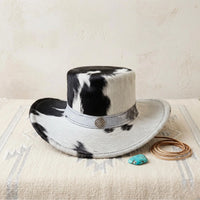 Black & White Cowhide Western Top Hat | Authentic Cow Print Cowboy Hat
