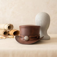 Handmade Brown Leather Steampunk Top Hat – Victorian Vintage Western Cosplay Crown