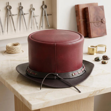Handmade Red Leather Top Hat | Steampunk & Victorian Cosplay Hat