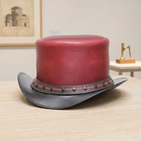 Handmade Red Leather Top Hat | Steampunk & Victorian Cosplay Hat