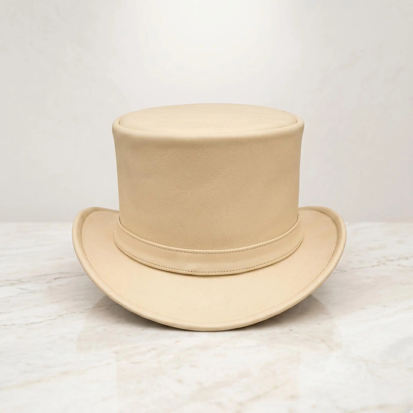 Handmade Beige Leather Top Hat – Victorian & Steampunk Elegance