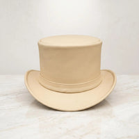 Handmade Beige Leather Top Hat – Victorian & Steampunk Elegance