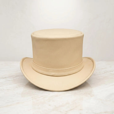 Handmade Beige Leather Top Hat – Victorian & Steampunk Elegance