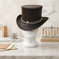 Handmade Steampunk Skull Leather Top Hat – Gothic Victorian Cosplay Headwear