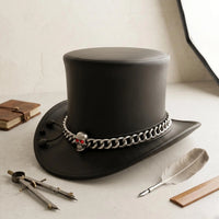 Handmade Steampunk Skull Leather Top Hat – Gothic Victorian Cosplay Headwear