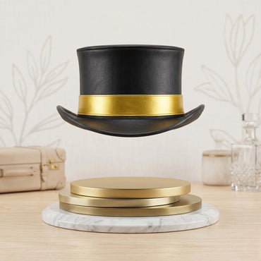 The Zenith Steampunk Black Leather Top Hat with Gold Band