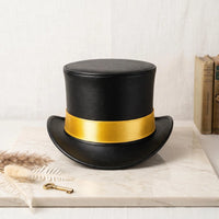 The Zenith Steampunk Black Leather Top Hat with Gold Band
