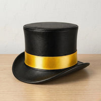 The Zenith Steampunk Black Leather Top Hat with Gold Band