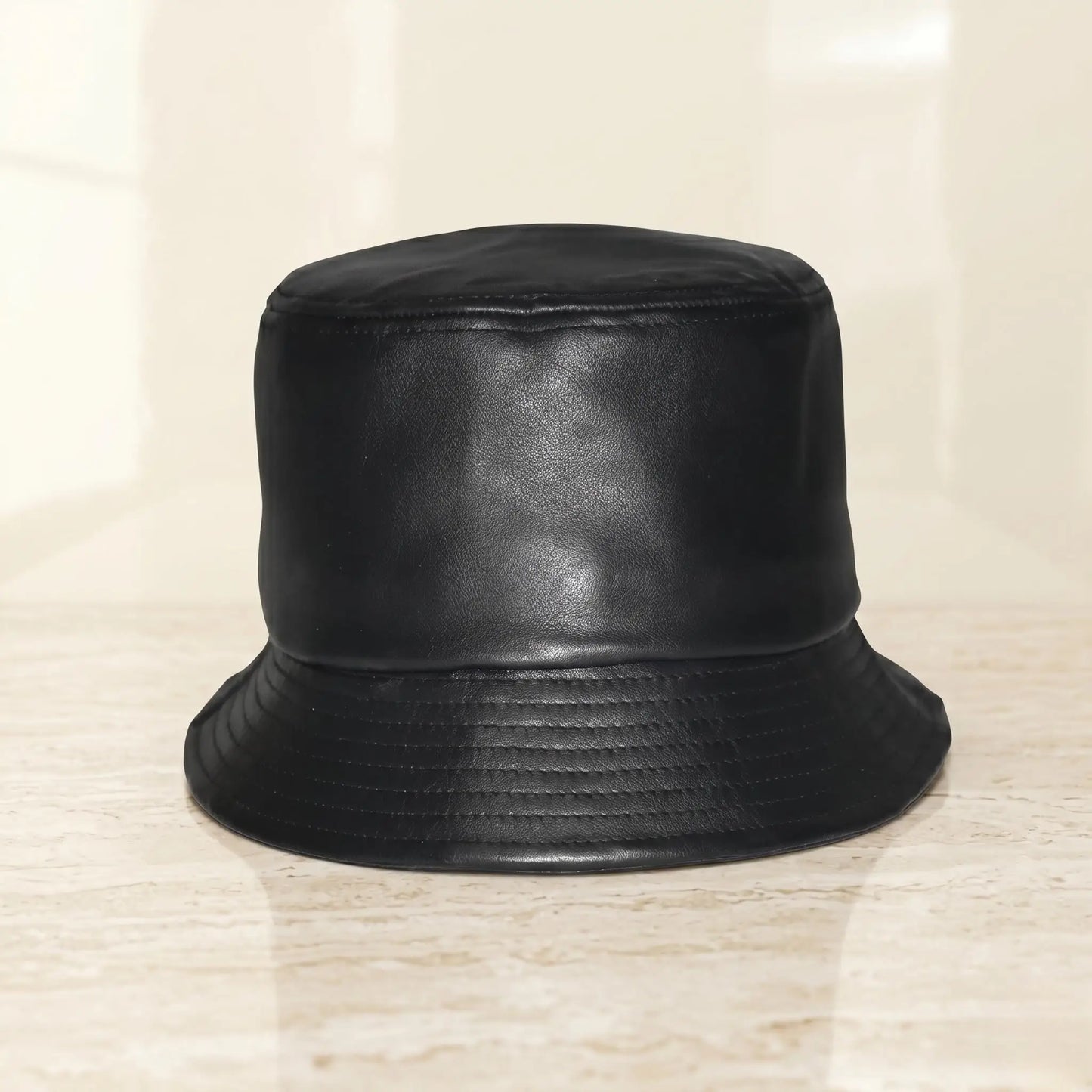 Black Leather Bucket Hat – Unisex Streetwear & Urban Fashion Headwear