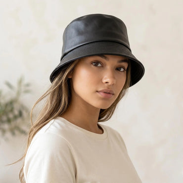 Black Leather Bucket Hat – Unisex Streetwear & Urban Fashion Headwear